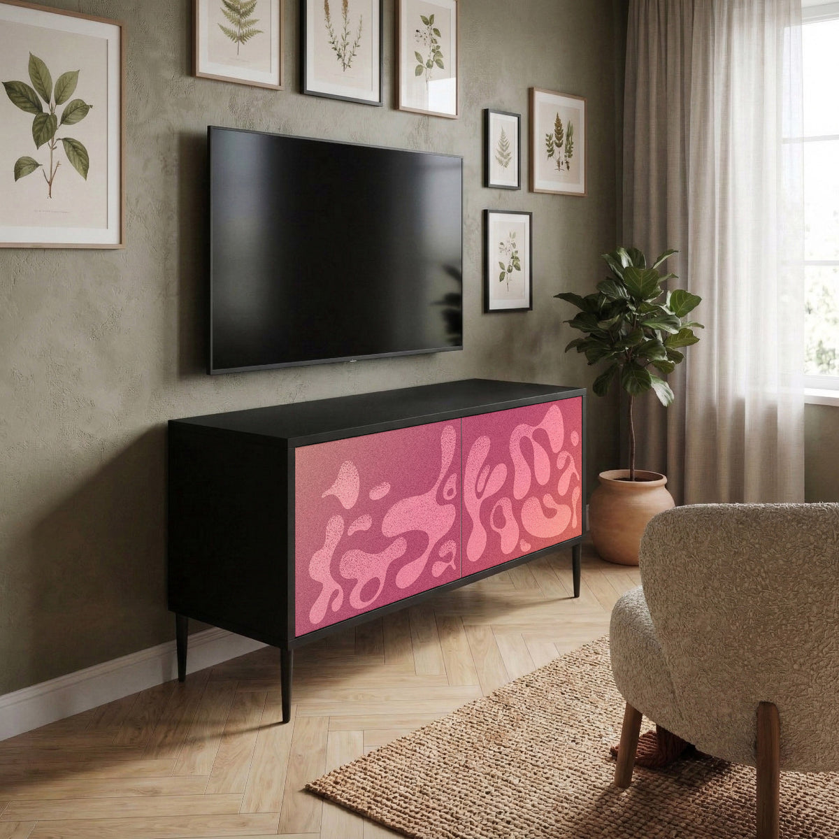 IRREGULAR PINK Kompakt TV-bänk med 2 dörrar