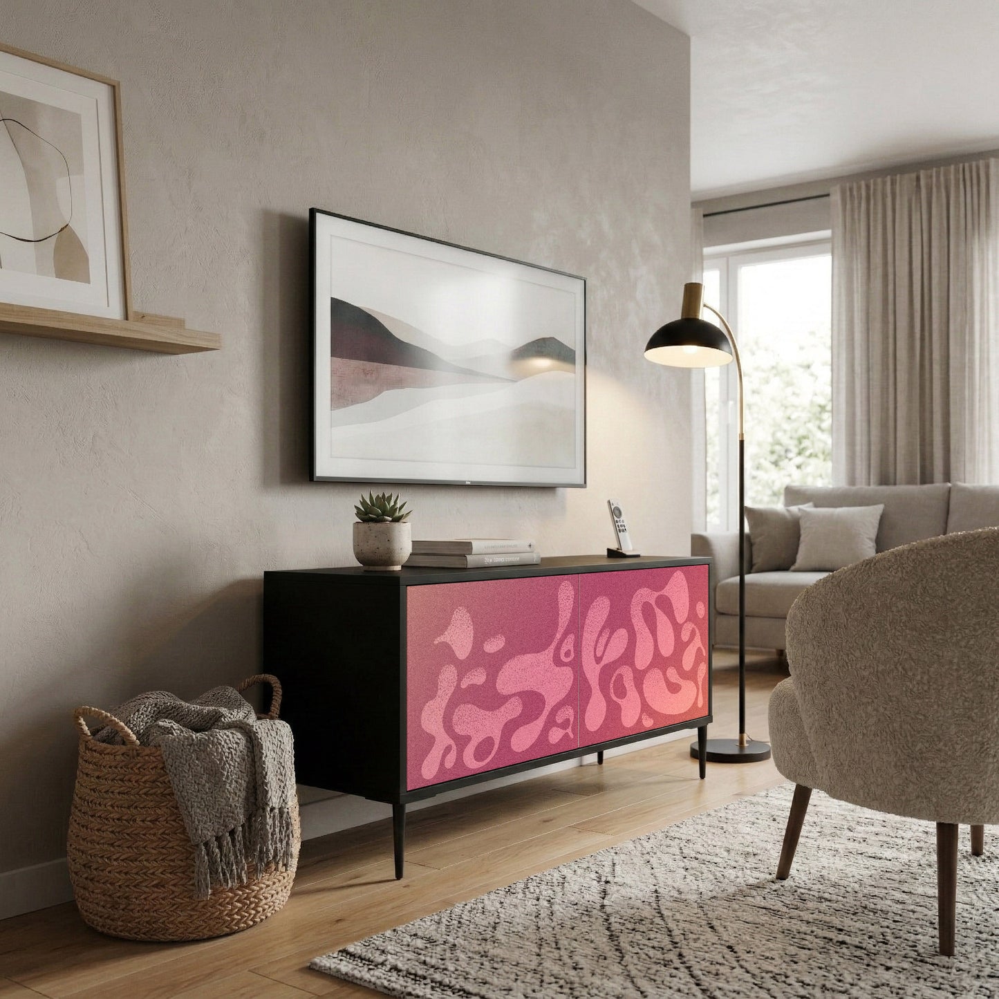 IRREGULAR PINK Kompakt TV-bänk med 2 dörrar