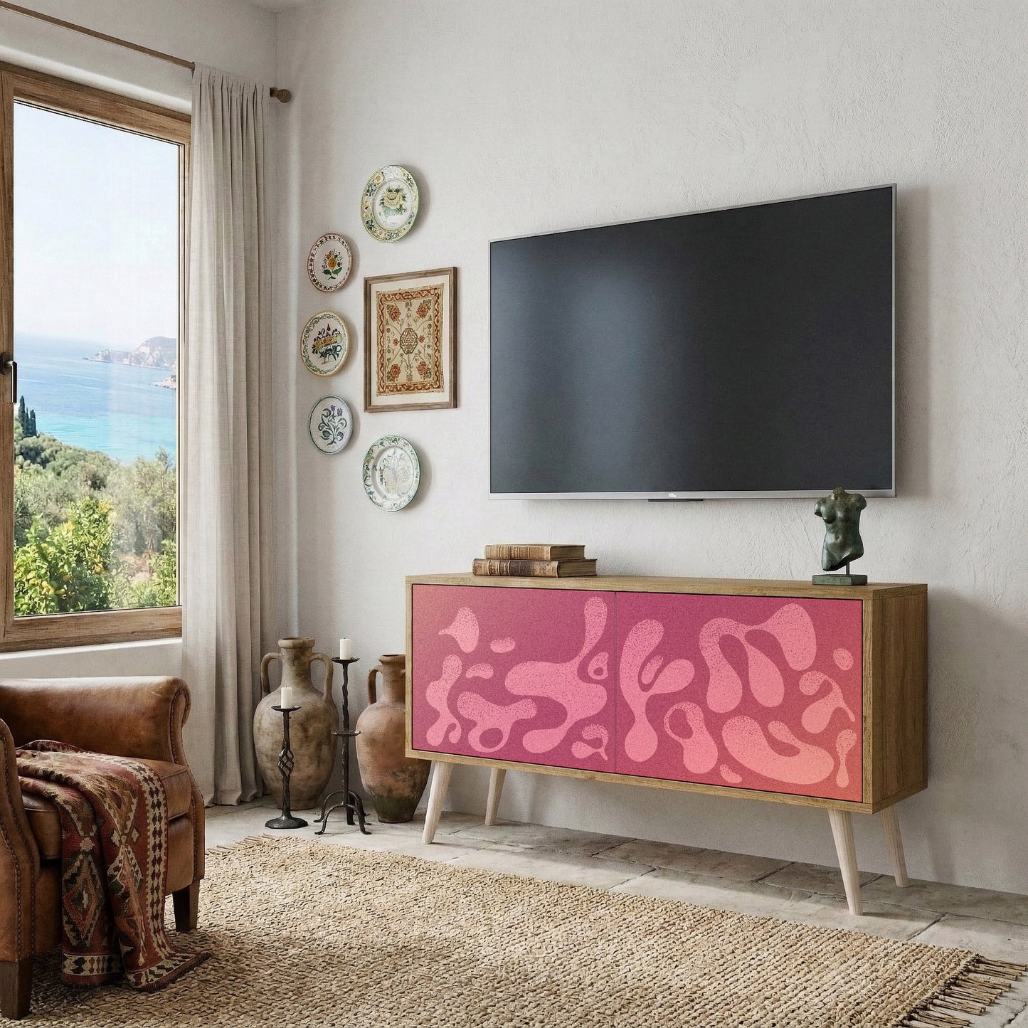 IRREGULAR PINK Kompakt TV-bänk med 2 dörrar