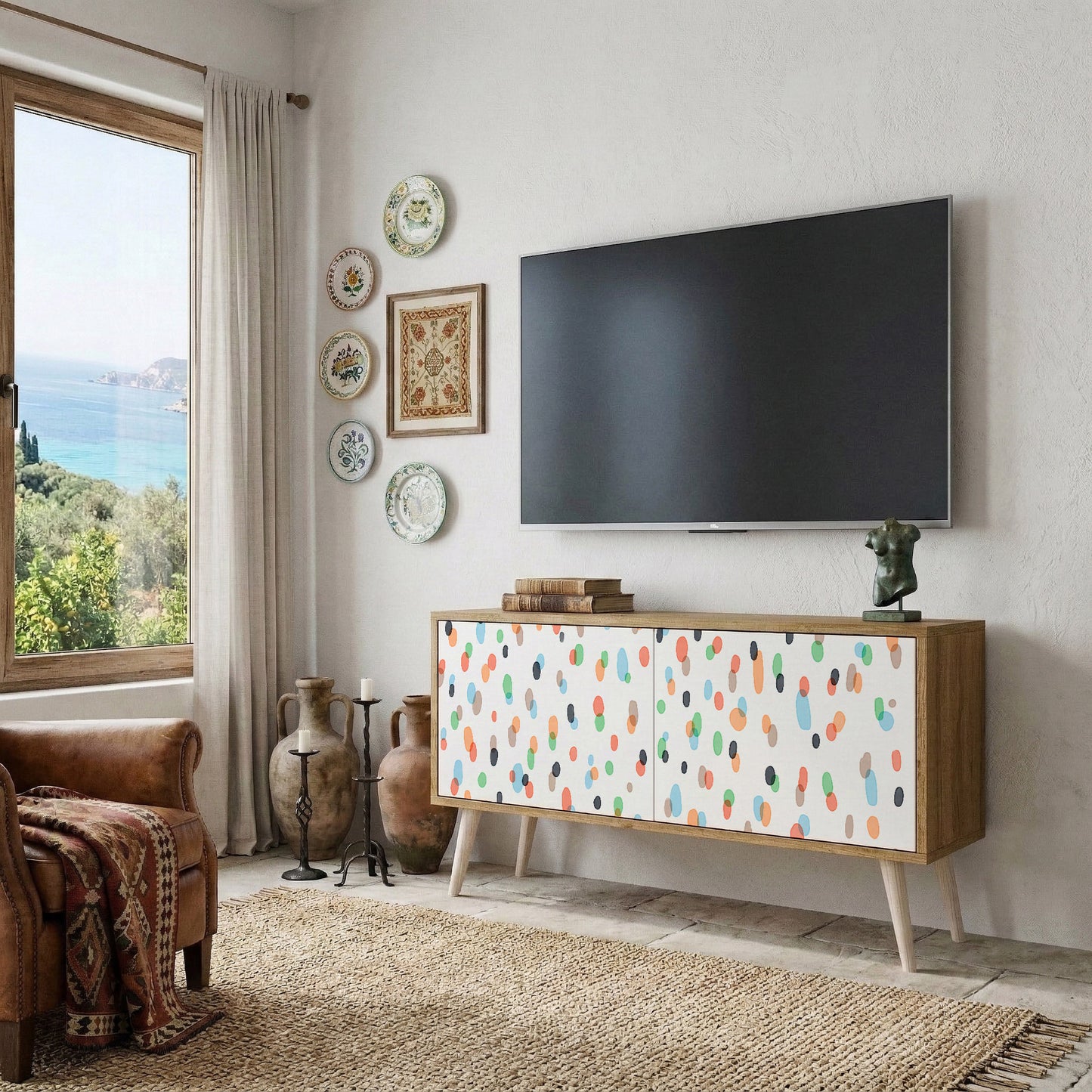 ENERGETIC SPOTS Kompakt TV-bänk med 2 dörrar