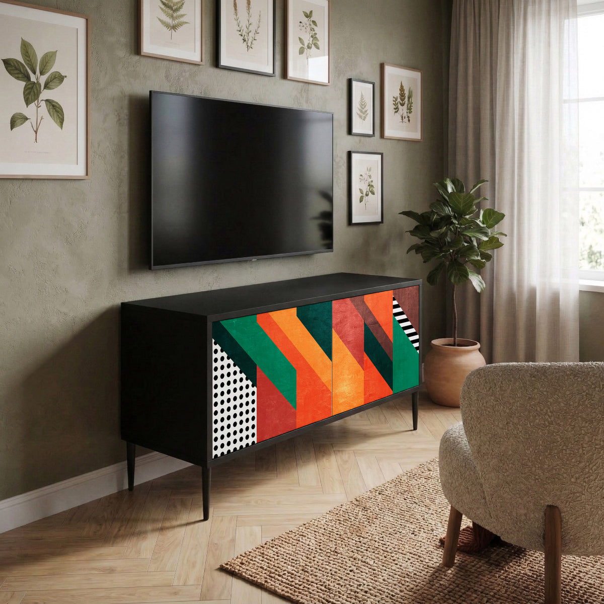 MAKESHIFT ARTISTRY Kompakt TV-bänk med 2 dörrar