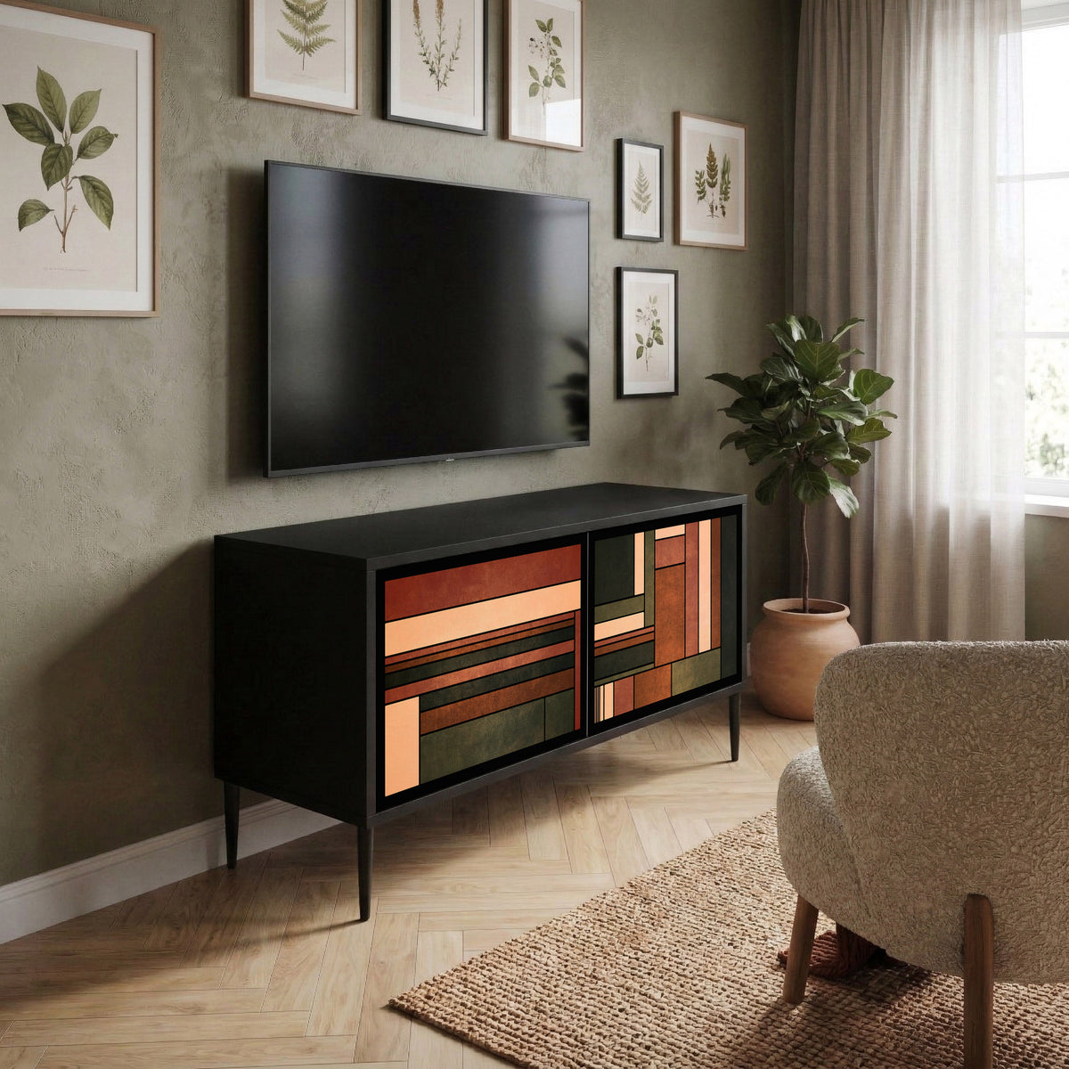 FIGURES OF NATURE Kompakt TV-bänk med 2 dörrar