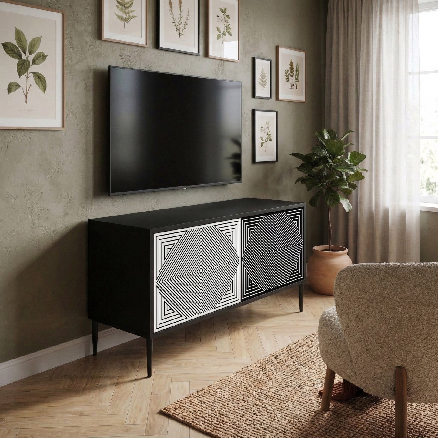 POLYGON ILLUSION Kompakt TV-bänk med 2 dörrar