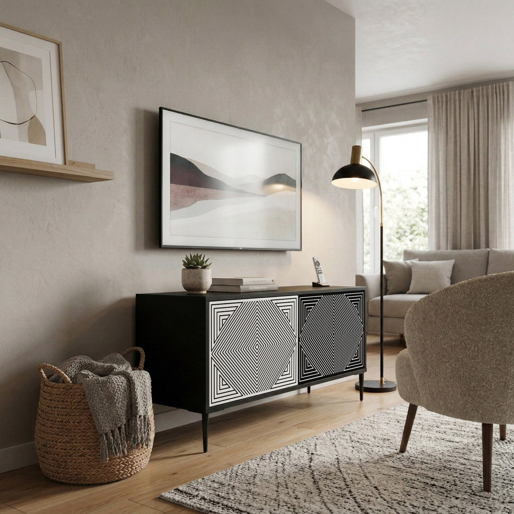 POLYGON ILLUSION Kompakt TV-bänk med 2 dörrar