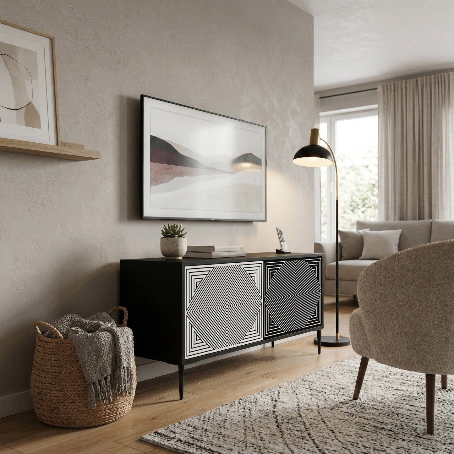 POLYGON ILLUSION Kompakt TV-bänk med 2 dörrar