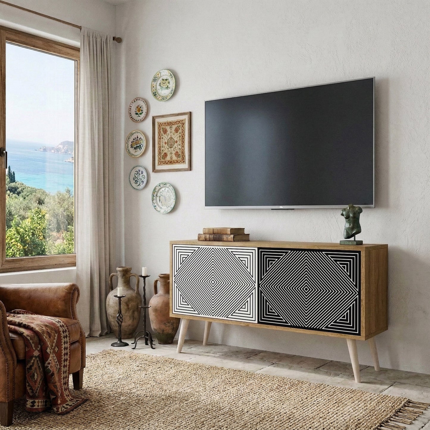 POLYGON ILLUSION Kompakt TV-bänk med 2 dörrar