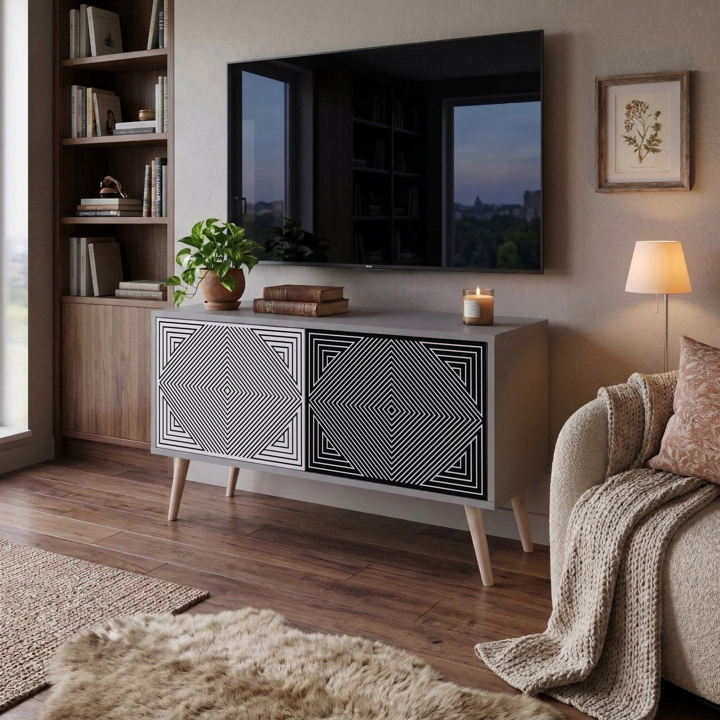 POLYGON ILLUSION Kompakt TV-bänk med 2 dörrar