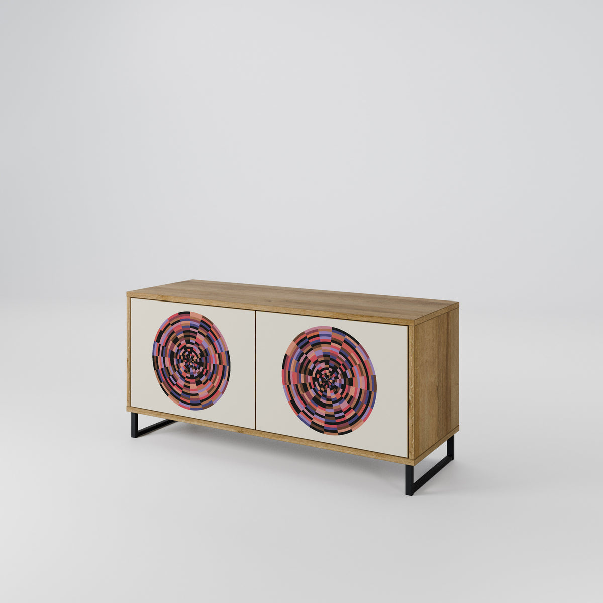 BROWN CIRCLES Kompakt TV-bänk med 2 dörrar