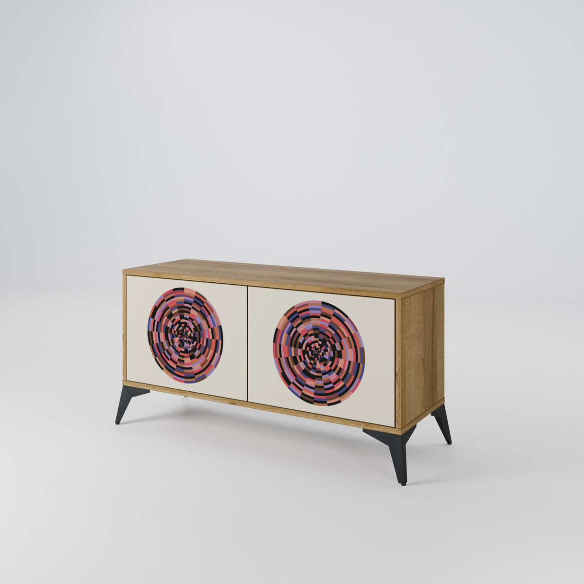 BROWN CIRCLES Kompakt TV-bänk med 2 dörrar