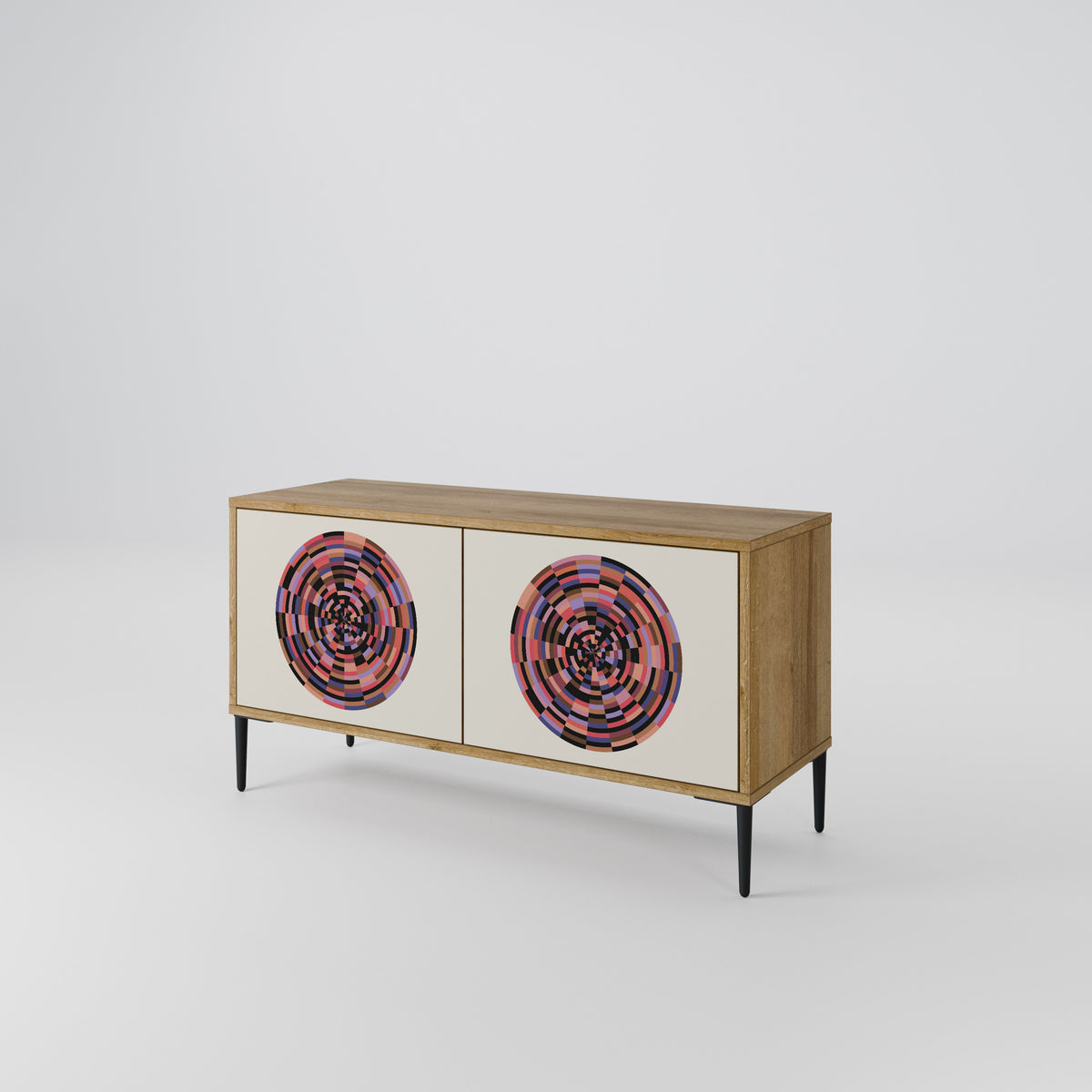 BROWN CIRCLES Kompakt TV-bänk med 2 dörrar