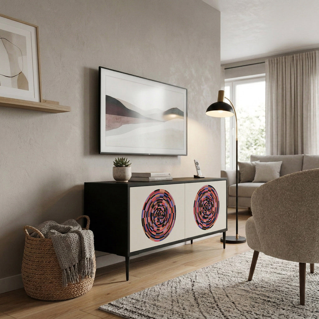 BROWN CIRCLES Kompakt TV-bänk med 2 dörrar