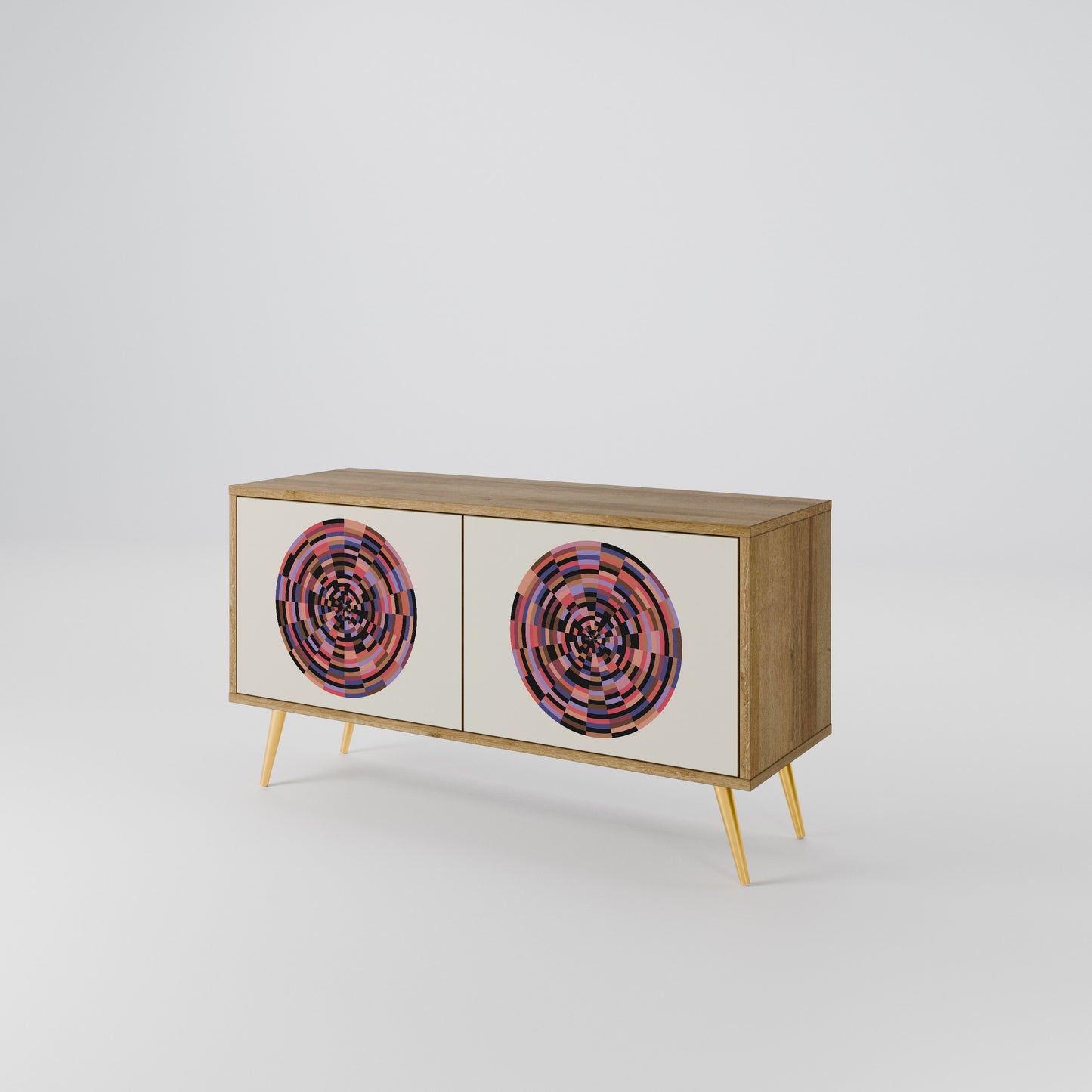 BROWN CIRCLES Kompakt TV-bänk med 2 dörrar