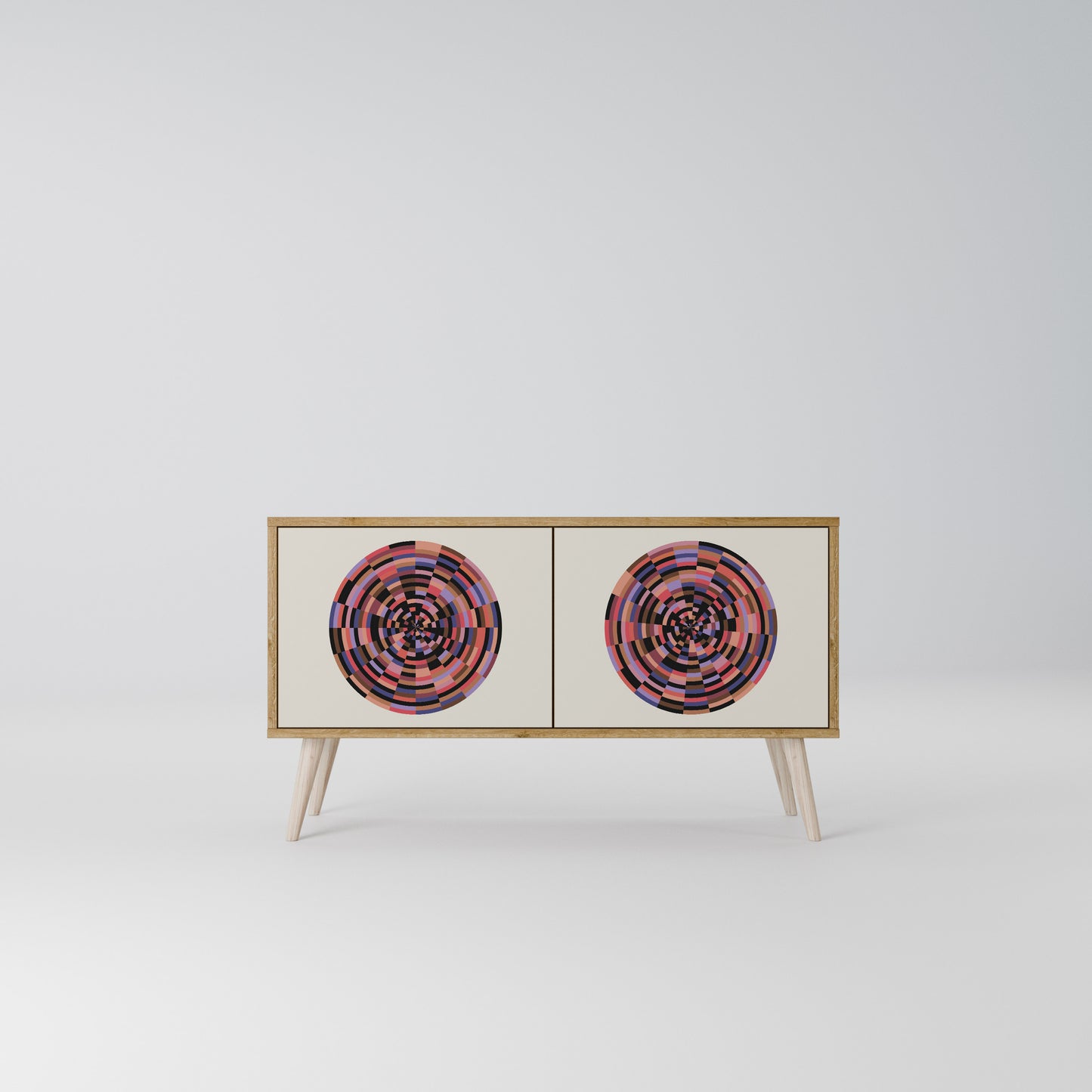 BROWN CIRCLES Kompakt TV-bänk med 2 dörrar