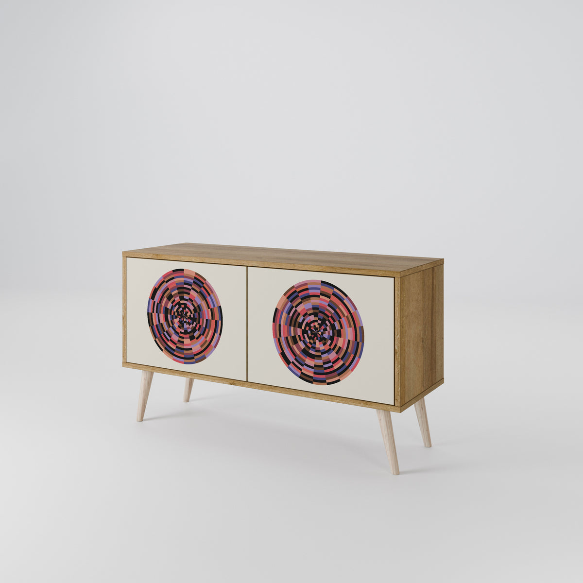 BROWN CIRCLES Kompakt TV-bänk med 2 dörrar
