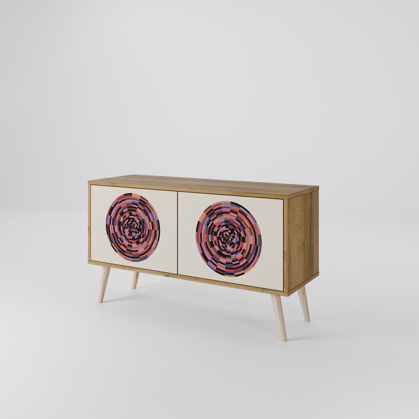 BROWN CIRCLES Kompakt TV-bänk med 2 dörrar