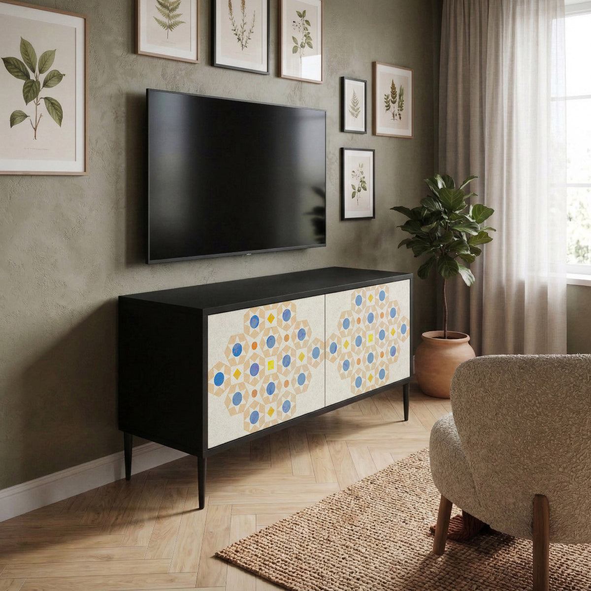 PATTERNED PRISM Kompakt TV-bänk med 2 dörrar