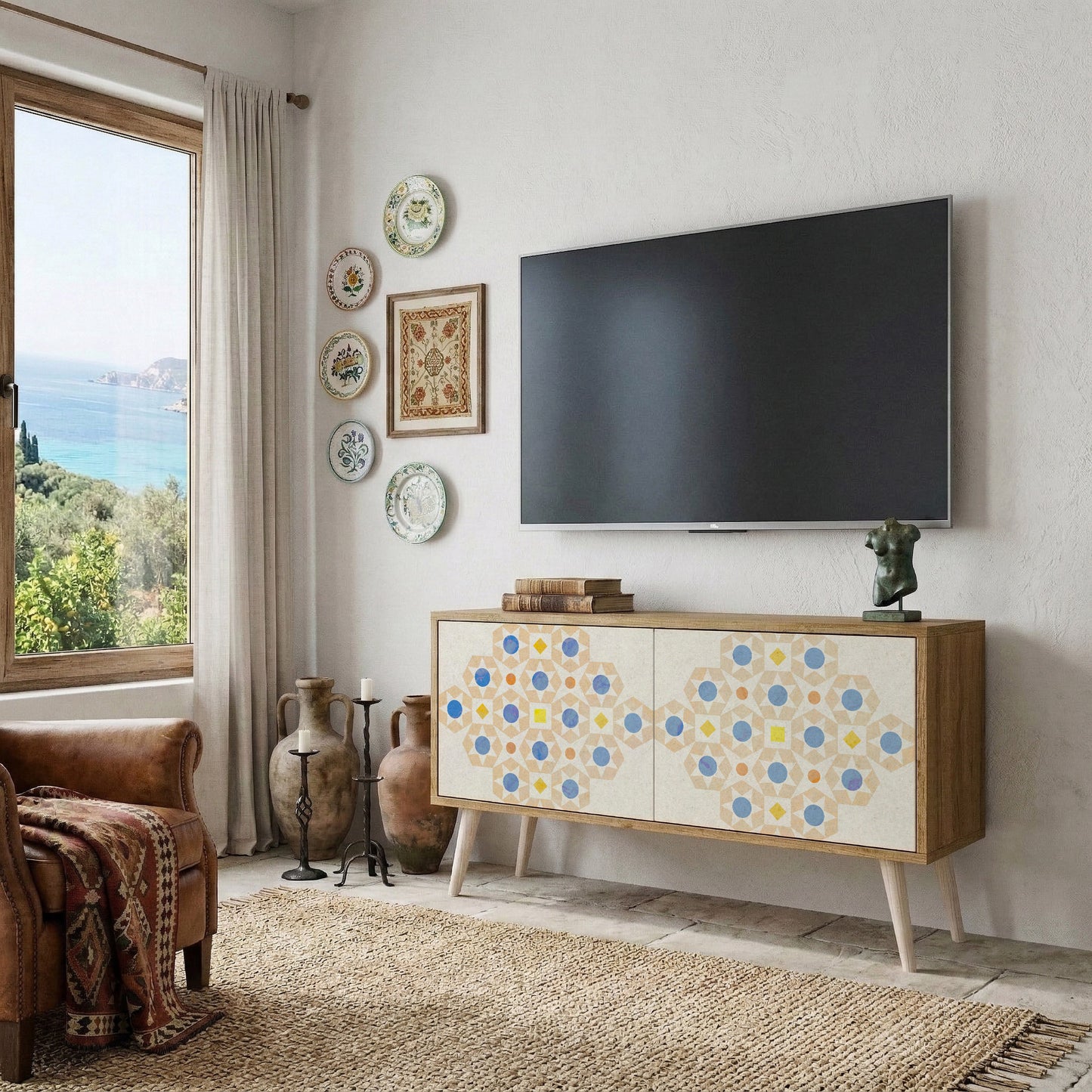 PATTERNED PRISM Kompakt TV-bänk med 2 dörrar