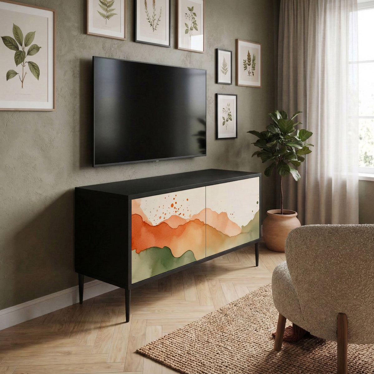 WATERCOLOUR PEAKS Kompakt TV-bänk med 2 dörrar