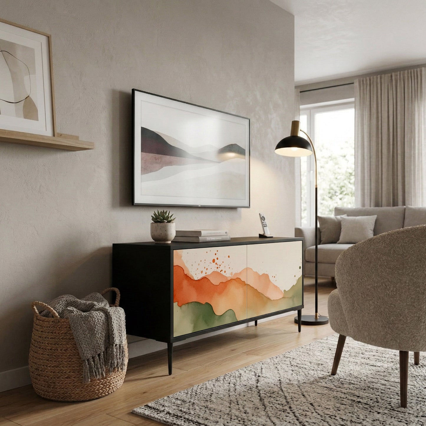WATERCOLOUR PEAKS Kompakt TV-bänk med 2 dörrar