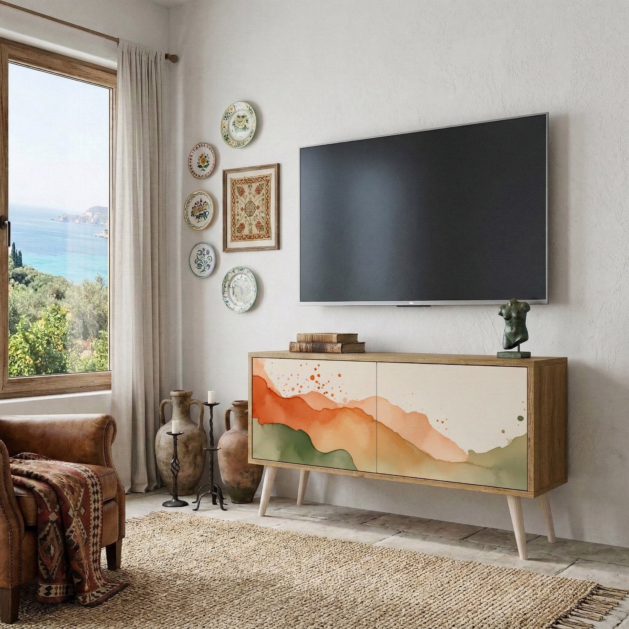 WATERCOLOUR PEAKS Compact 2-Door TV Cabinet