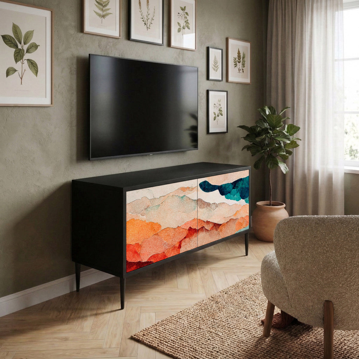 ABSTRACT LANDSCAPE Kompakt TV-bänk med 2 dörrar