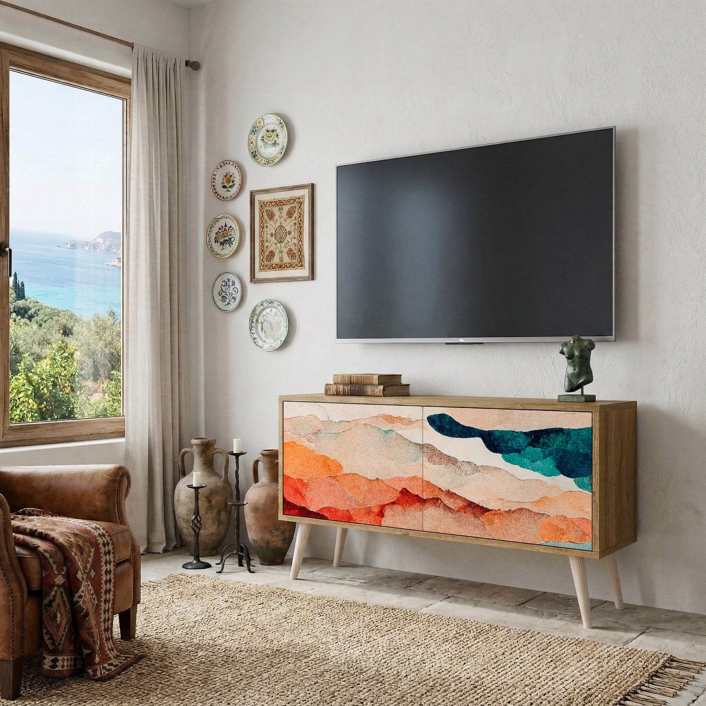 ABSTRACT LANDSCAPE Kompakt TV-bänk med 2 dörrar