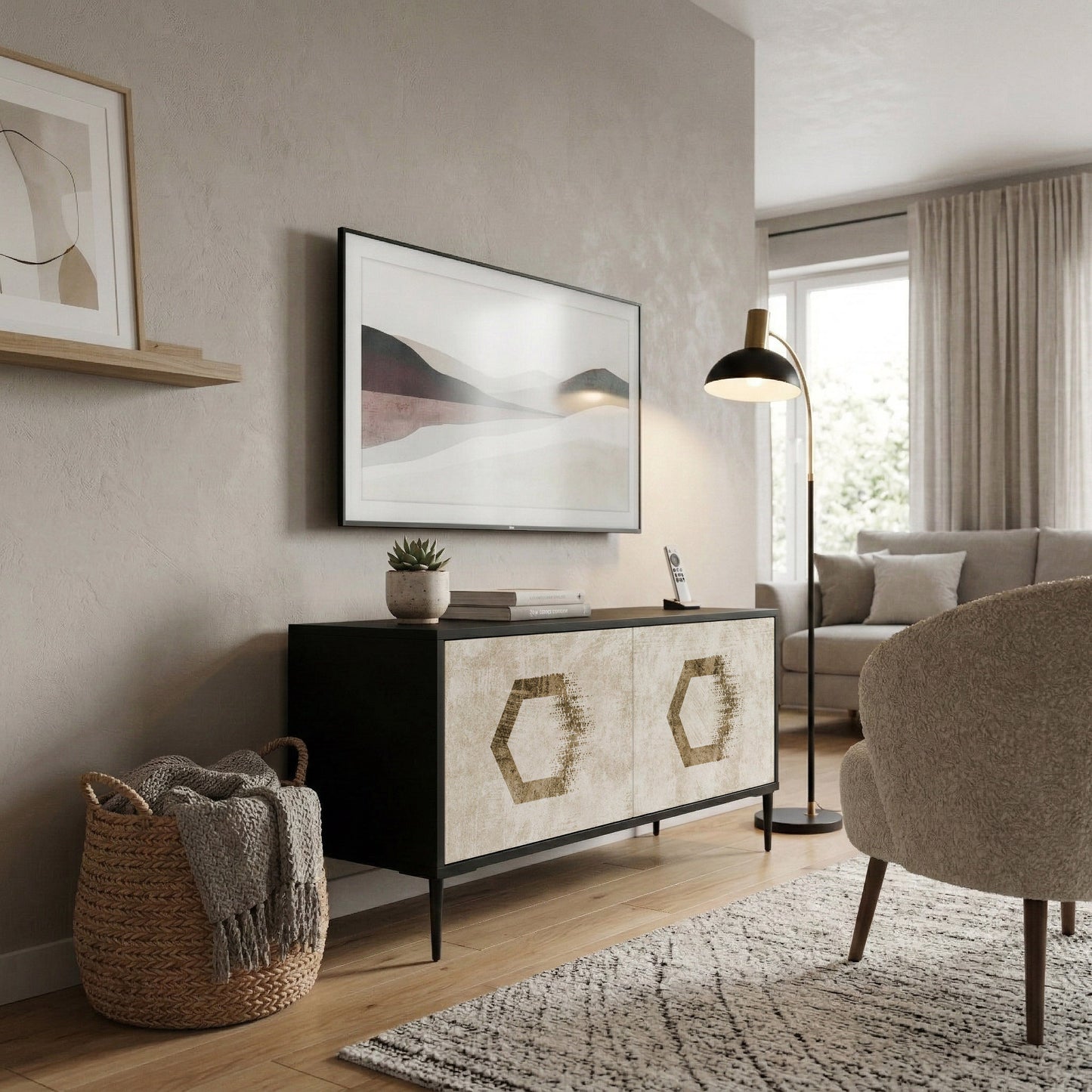 HEXAGONAL SHAPES Kompakt TV-bänk med 2 dörrar