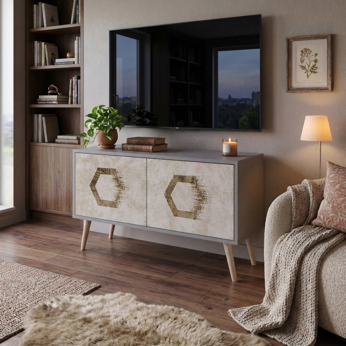 HEXAGONAL SHAPES Kompakt TV-bänk med 2 dörrar