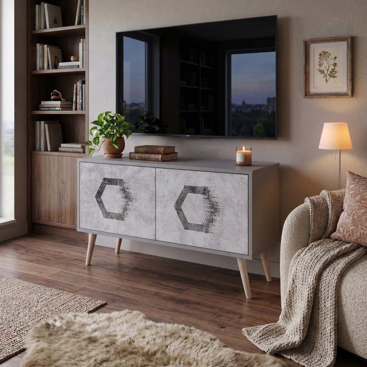 HEXAGONAL FIGURES Kompakt TV-bänk med 2 dörrar