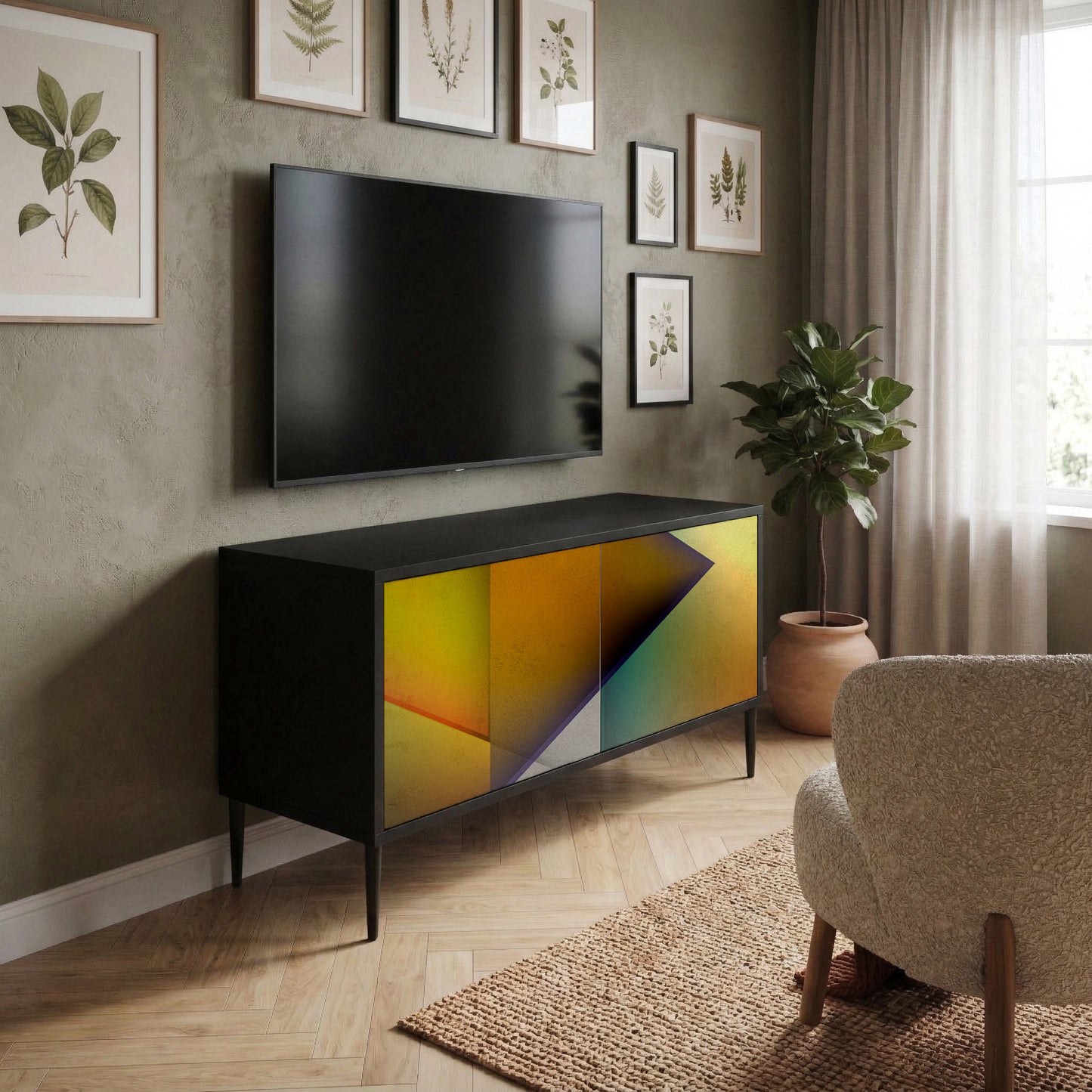 PIERCING SHARPNESS Kompakt TV-bänk med 2 dörrar