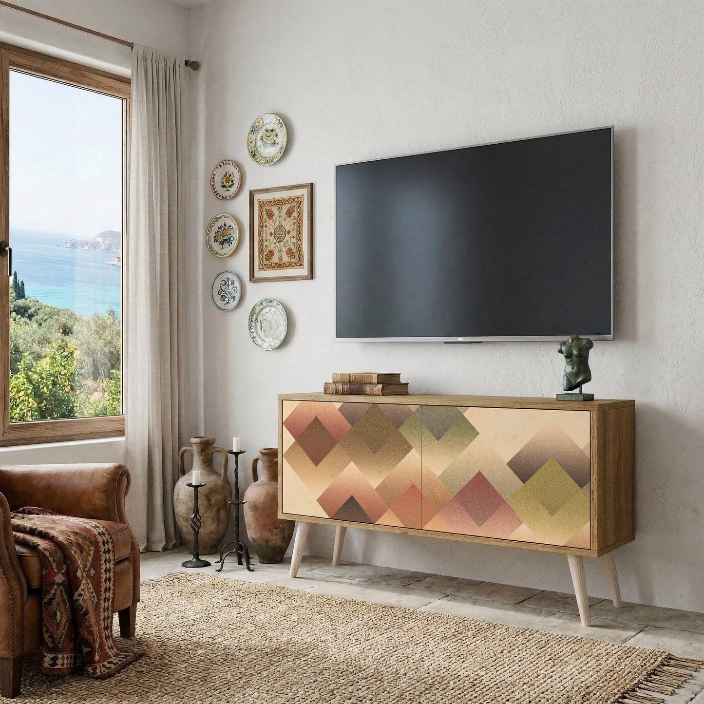 GEOMETRIC FUSION Kompakt TV-bänk med 2 dörrar
