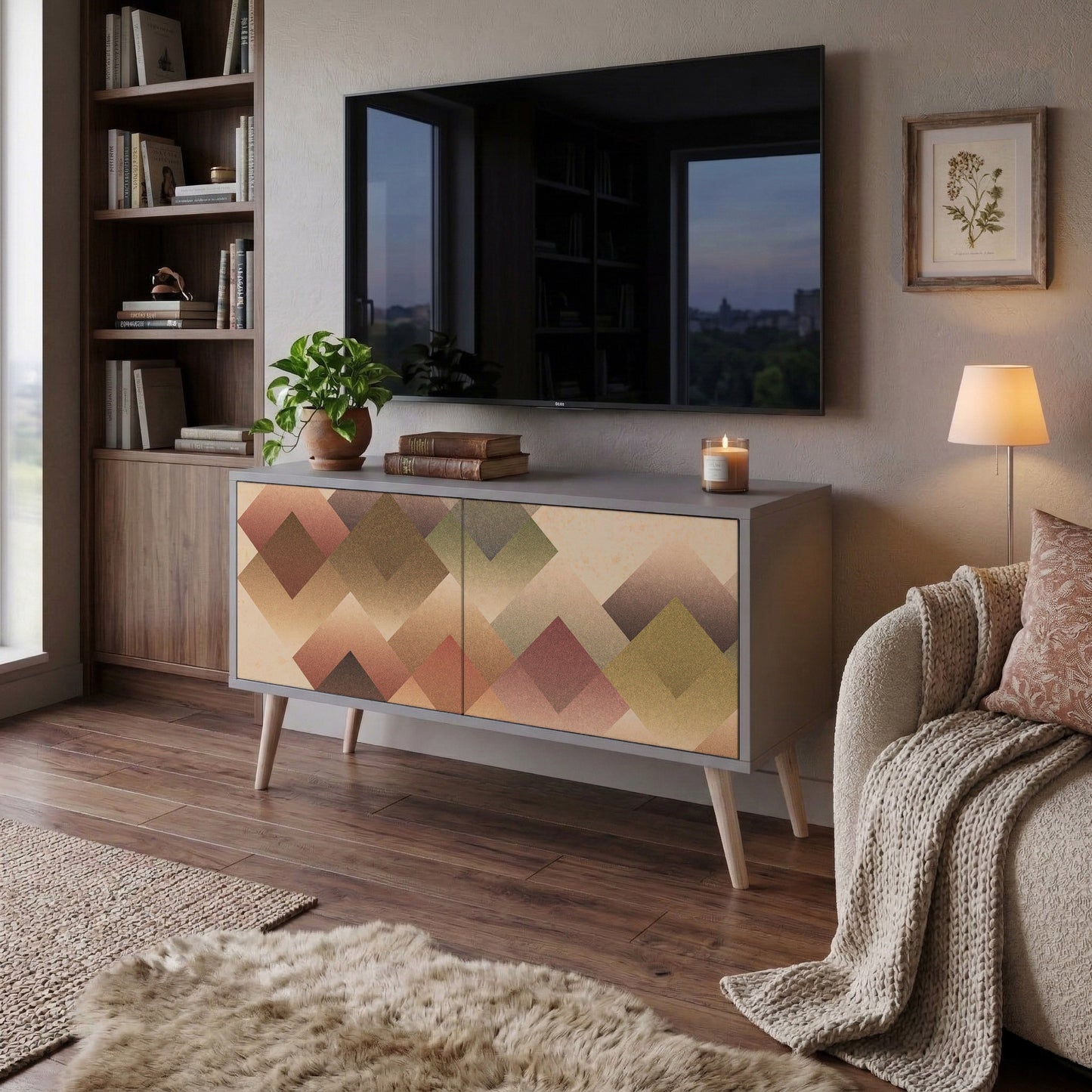 GEOMETRIC FUSION Kompakt TV-bänk med 2 dörrar