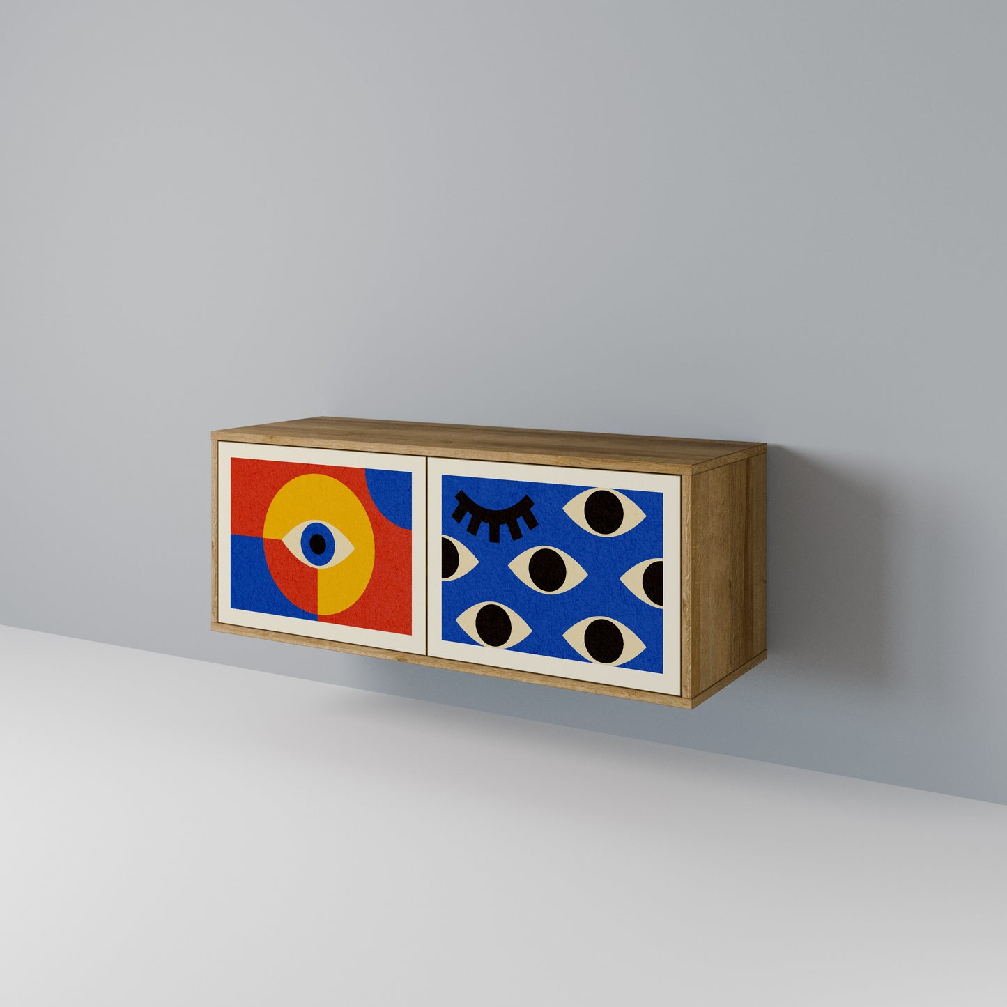 GEOMETRIC EYES Kompakt TV-bänk med 2 dörrar