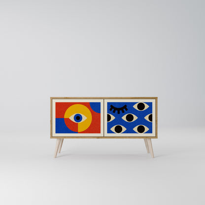 GEOMETRIC EYES Kompakt TV-bänk med 2 dörrar