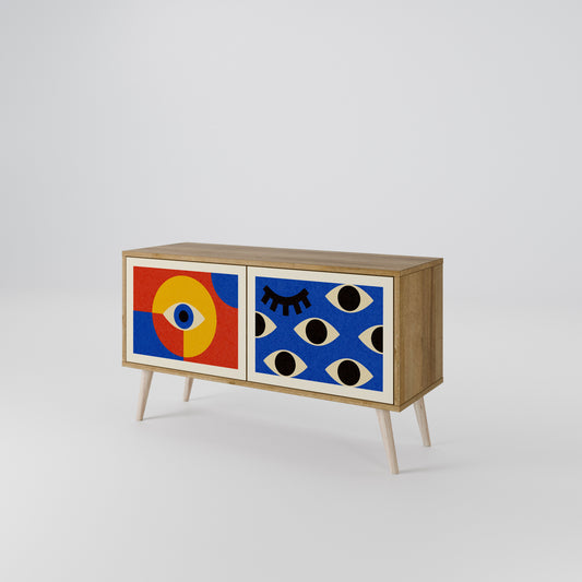 GEOMETRIC EYES Kompakt TV-bänk med 2 dörrar