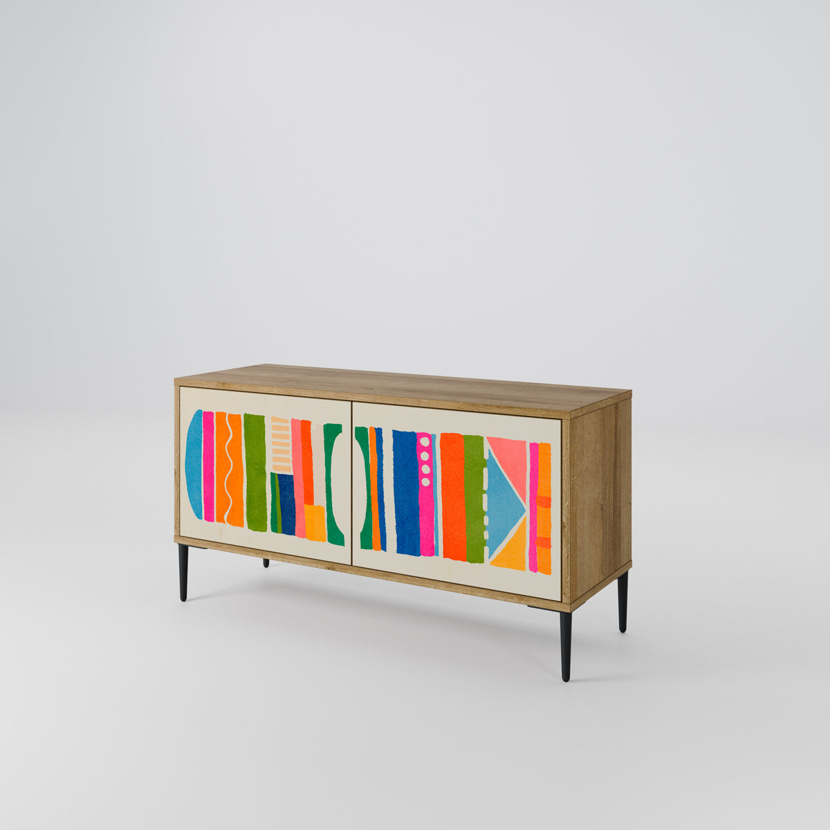 GEOMETRIC SHINE Kompakt TV-bänk med 2 dörrar