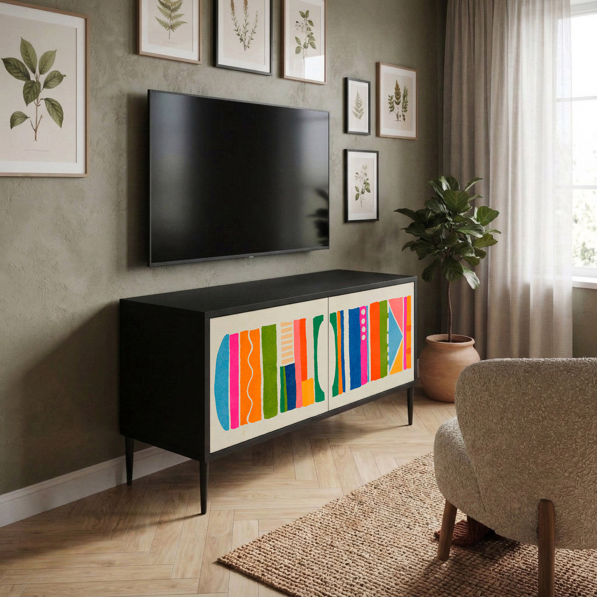 GEOMETRIC SHINE Kompakt TV-bänk med 2 dörrar