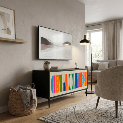 GEOMETRIC SHINE Kompakt TV-bänk med 2 dörrar