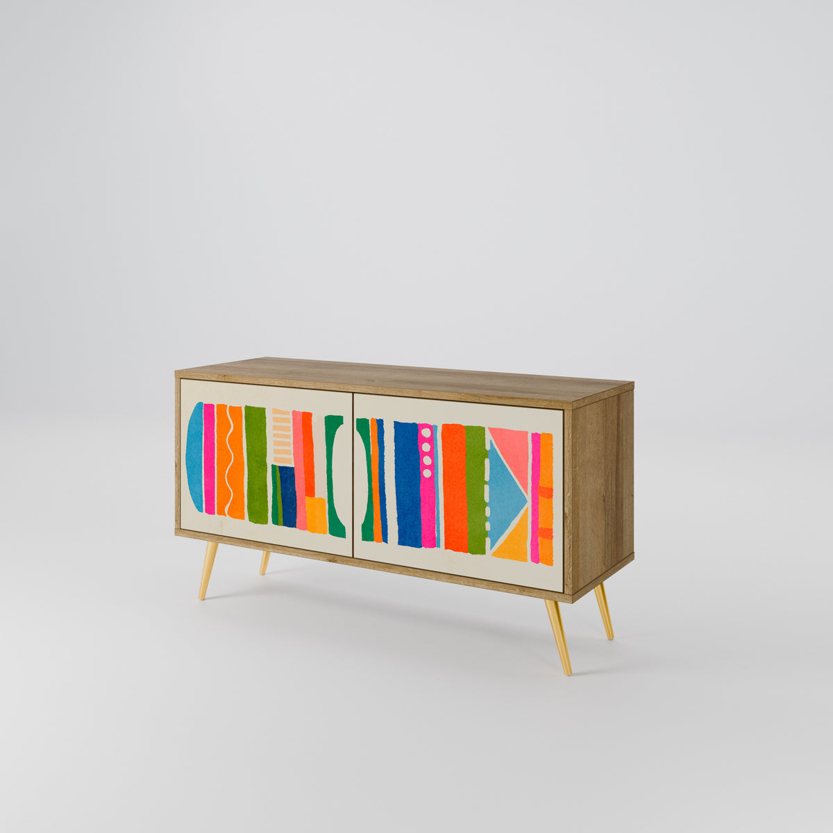 GEOMETRIC SHINE Kompakt TV-bänk med 2 dörrar