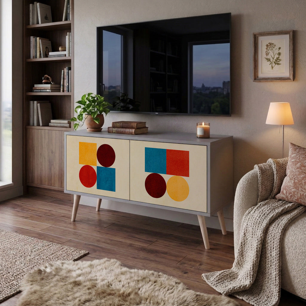 GEOMETRIC PUZZLE Kompakt TV-bänk med 2 dörrar