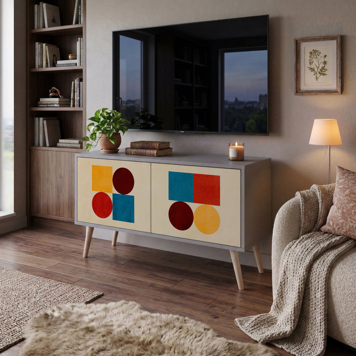 GEOMETRIC PUZZLE Kompakt TV-bänk med 2 dörrar