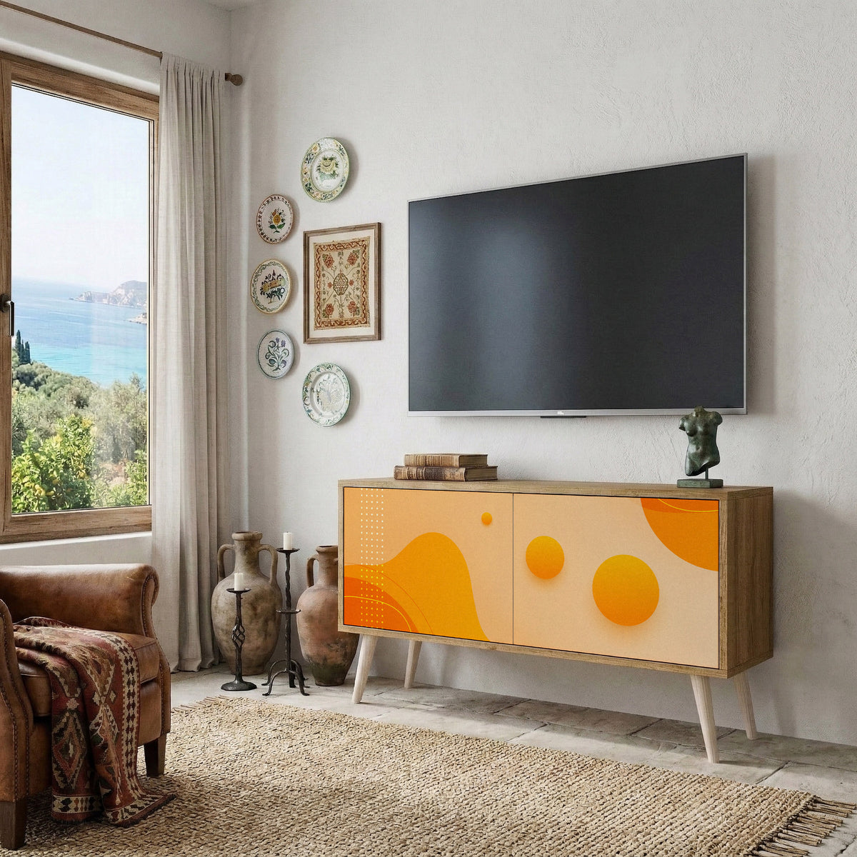 ORANGE ARRANGEMENT Kompakt TV-bänk med 2 dörrar