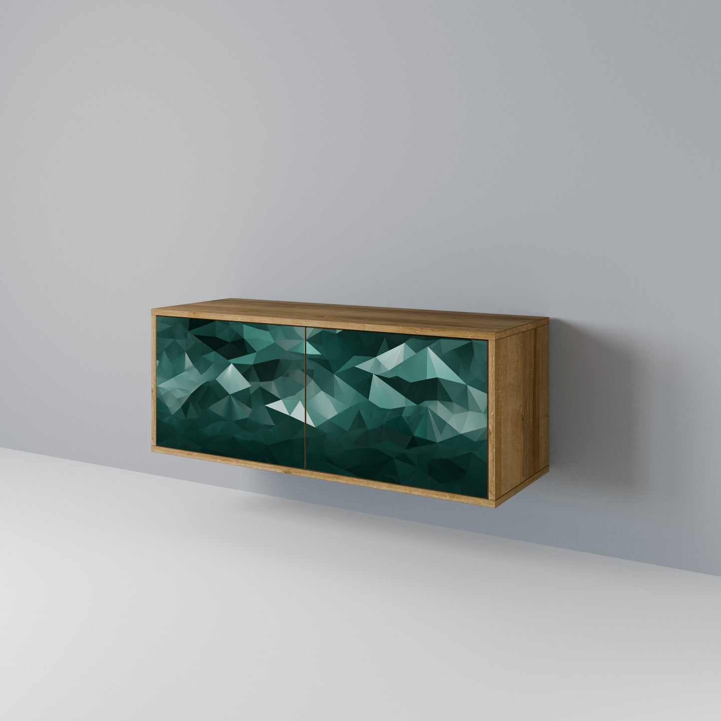 POLYGONAL FLOATING Kompakt TV-bänk med 2 dörrar