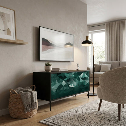 POLYGONAL FLOATING Kompakt TV-bänk med 2 dörrar
