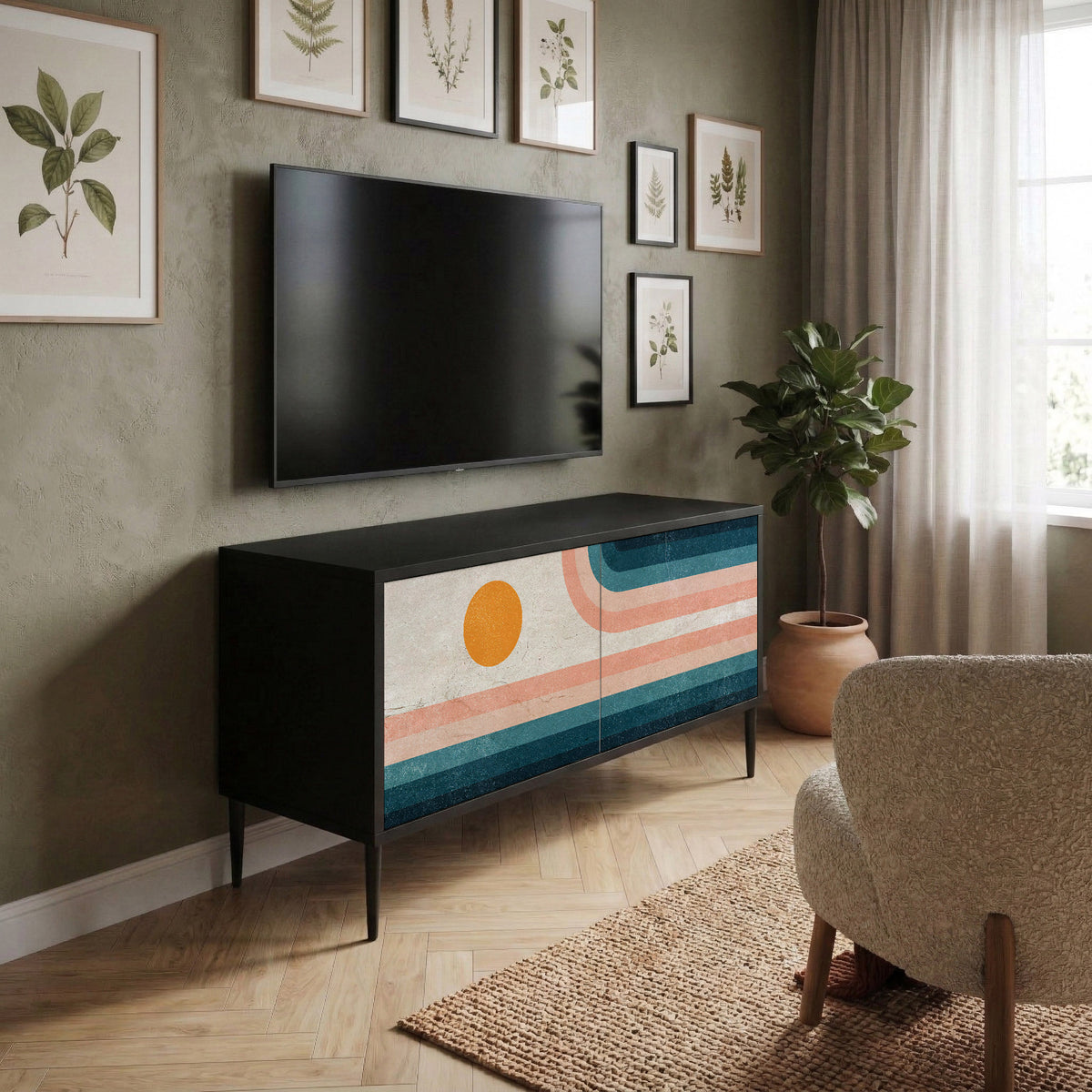 TWO HALVES Kompakt TV-bänk med 2 dörrar