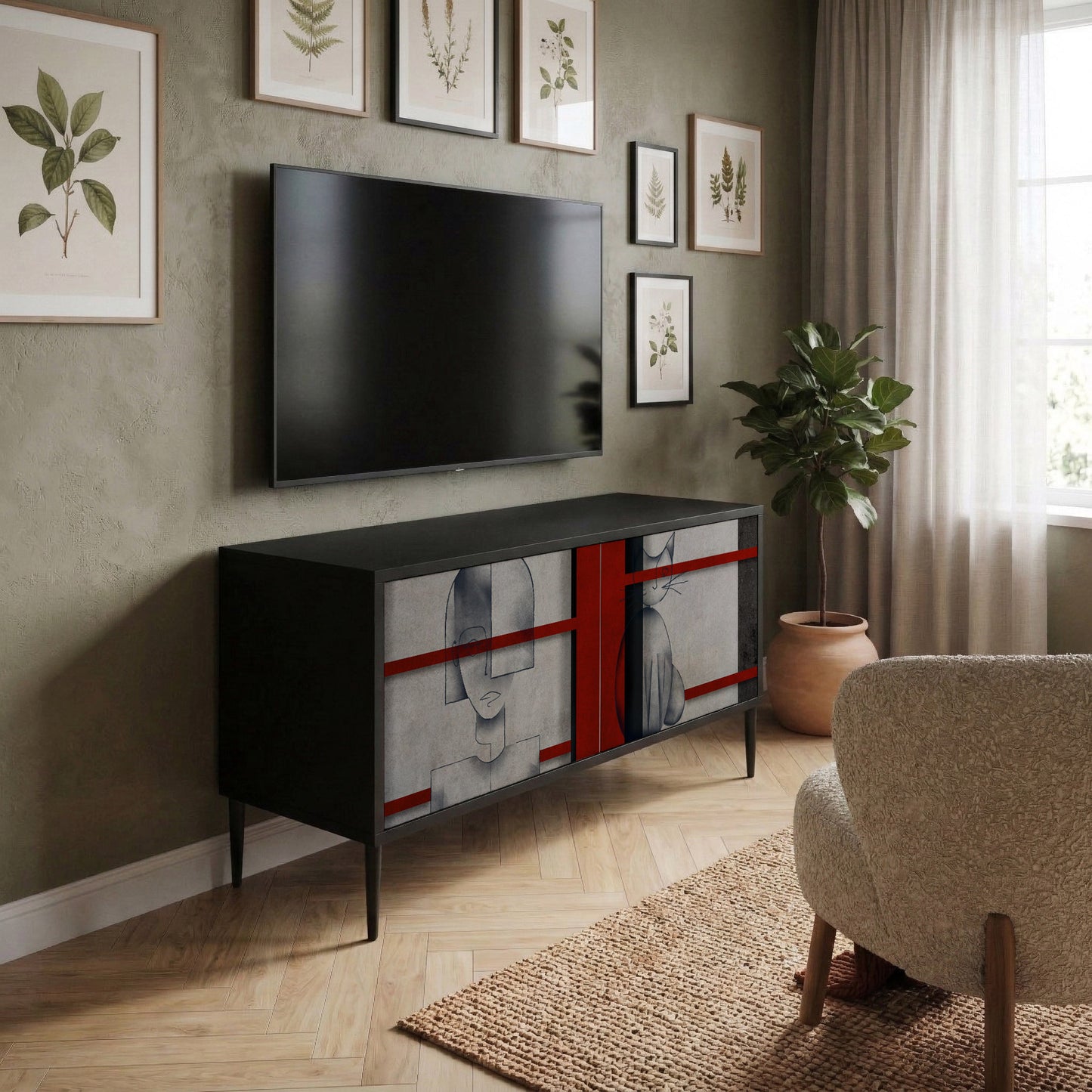 GRAY FIGURES Kompakt TV-bänk med 2 dörrar