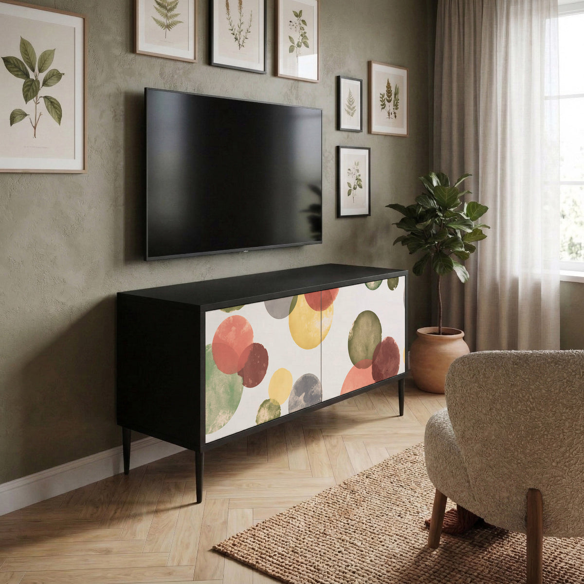 FLEETING HAPPINESS Kompakt TV-bänk med 2 dörrar