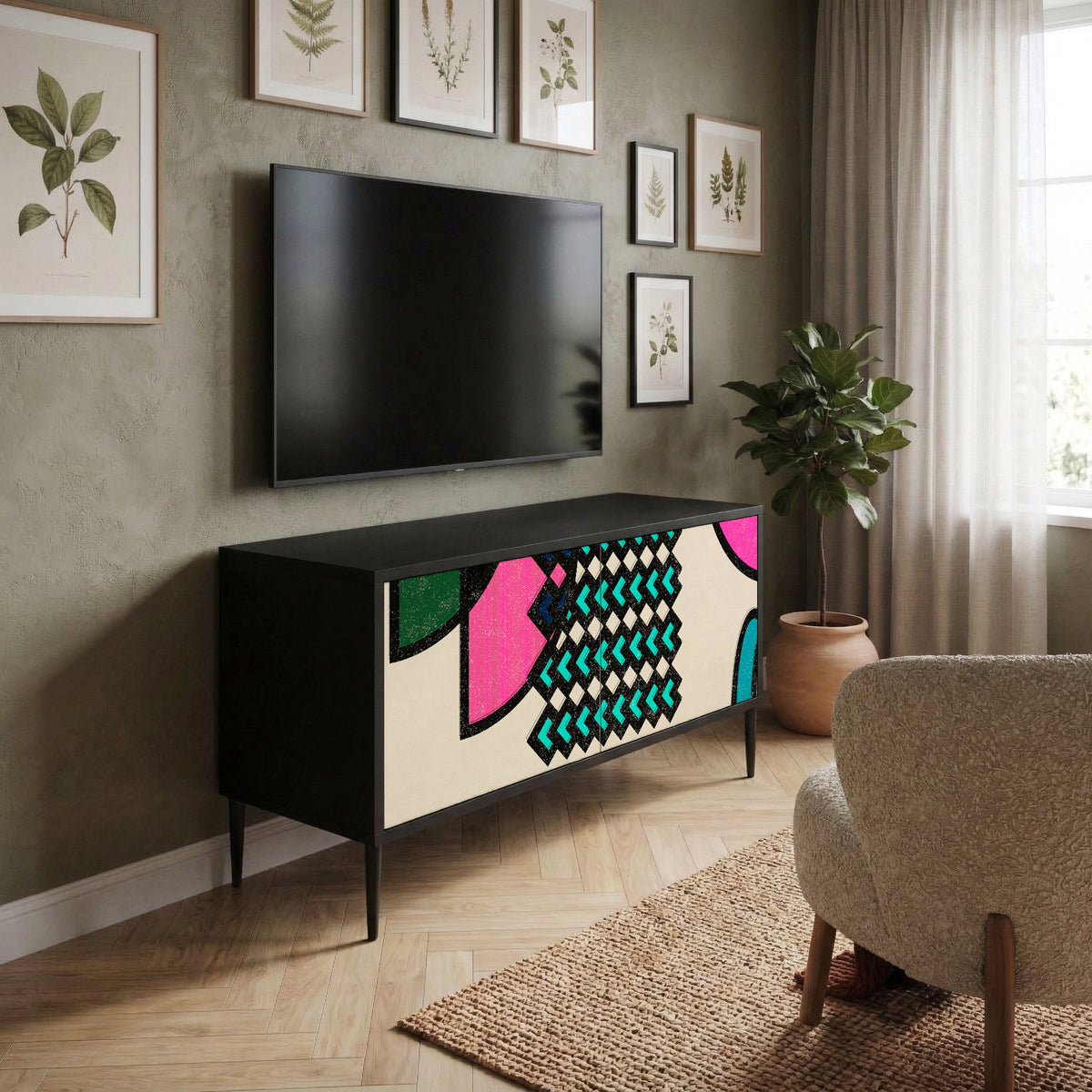 GEOMETRIC RHAPSODY Kompakt TV-bänk med 2 dörrar