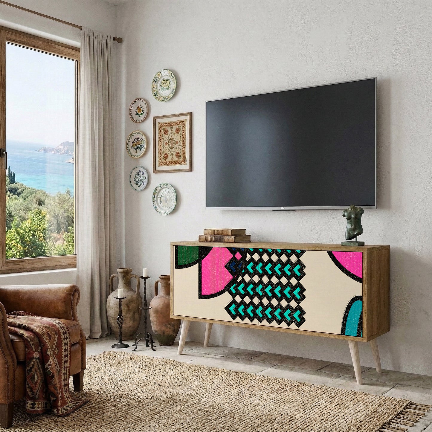 GEOMETRIC RHAPSODY Kompakt TV-bänk med 2 dörrar