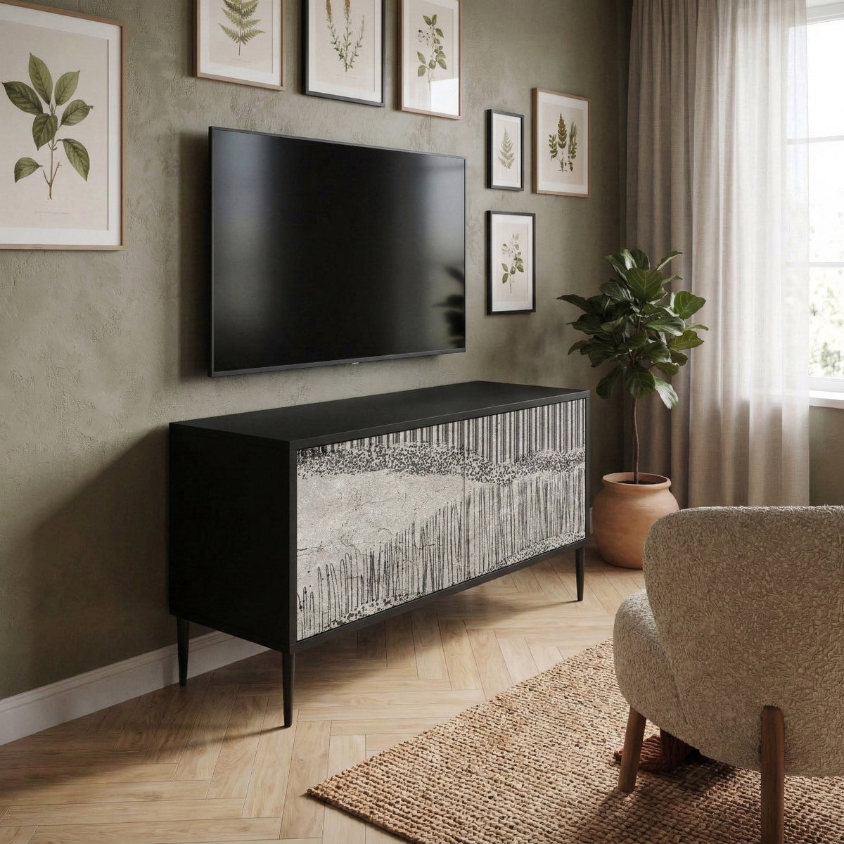 GRAIN LINES Kompakt TV-bänk med 2 dörrar